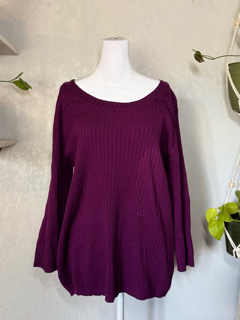 Jaclyn Smith Ribbed Scoop Neck Sweater - Plum